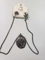 BLACK TREE OF LIFE NECKLACE WITH EARRINGS