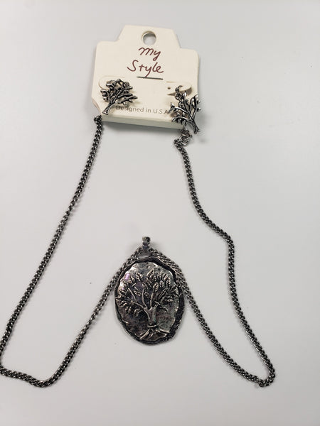 BLACK TREE OF LIFE NECKLACE WITH EARRINGS