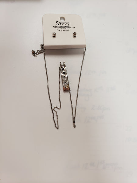 Faith Necklace with stud earrings