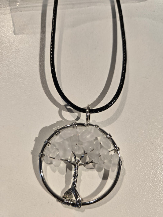 wrapped bead circle with blk cord necklace